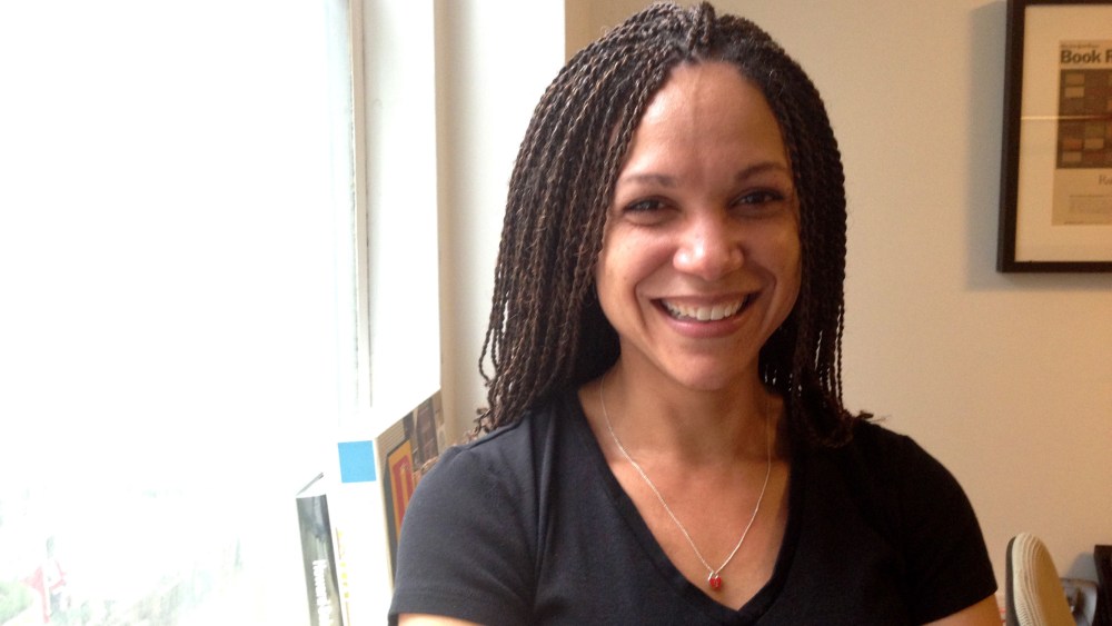 msnbc host Melissa Harris-Perry shows off her make-up face in honor of the "Barefaced and Beautiful" campaign. (Photo by Lorena Ruiz/msnbc)