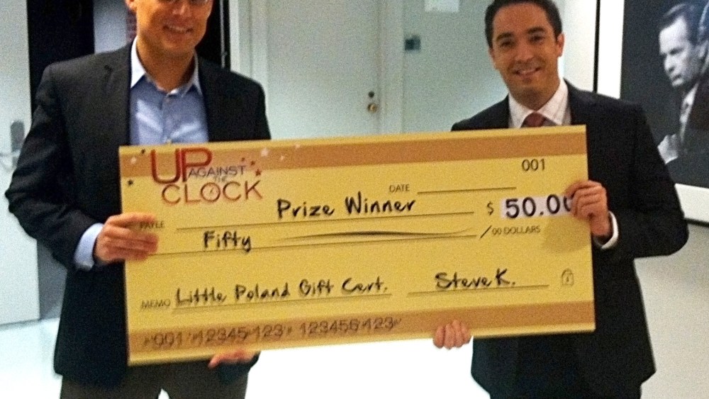 Steve Kornacki with "Up Against the Clock" winner Brian Beutler.