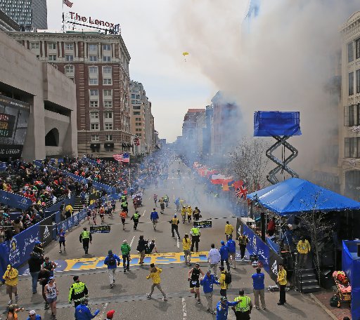 Two explosions went off near the finish line of the 117th Boston Marathon on April 15, 2013. (Photo by David L. Ryan/The Boston Globe via Getty Images)