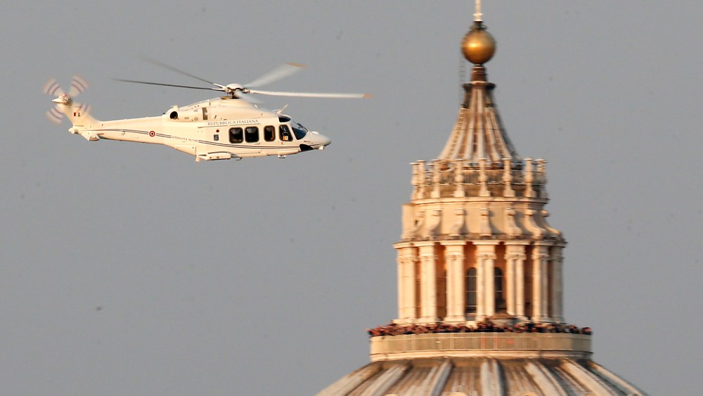 A helicopter with Pope Benedict XVI onboard leaves the Vatican in Rome, Thursday, Feb. 28, 2013. The 85-year-old German Pope Benedict is stepping down on Thursday evening, the first pope to do so in 600 years, after saying he no longer has the mental...