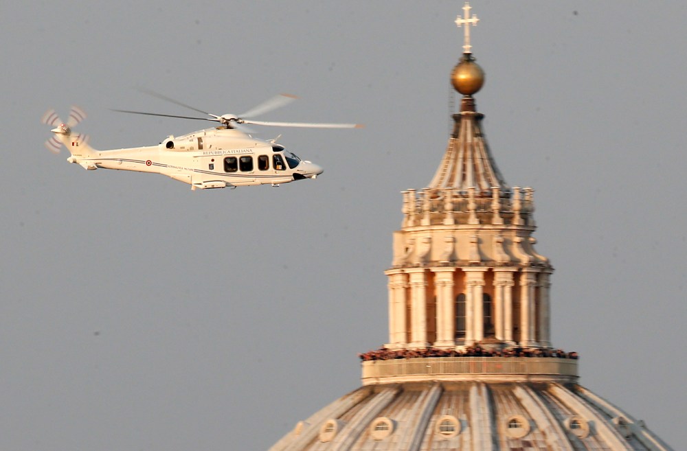 A helicopter with Pope Benedict XVI onboard leaves the Vatican in Rome, Thursday, Feb. 28, 2013. The 85-year-old German Pope Benedict is stepping down on Thursday evening, the first pope to do so in 600 years, after saying he no longer has the mental...