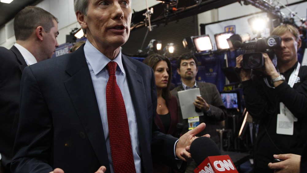 Sen. Rob Portman, R-Ohio, speaks to reporters in the spin room after the second presidential debate at Hofstra University, Tuesday, Oct. 16, 2012 Hempstead, N.Y. (Photo  by Mary Altaffer/AP Photo, File)