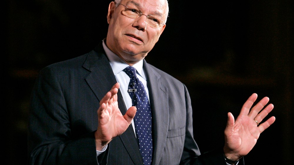 Former Secretary of State Colin Powell speaks in Providence, R.I.,  (Photo by Steven Senne/AP File)