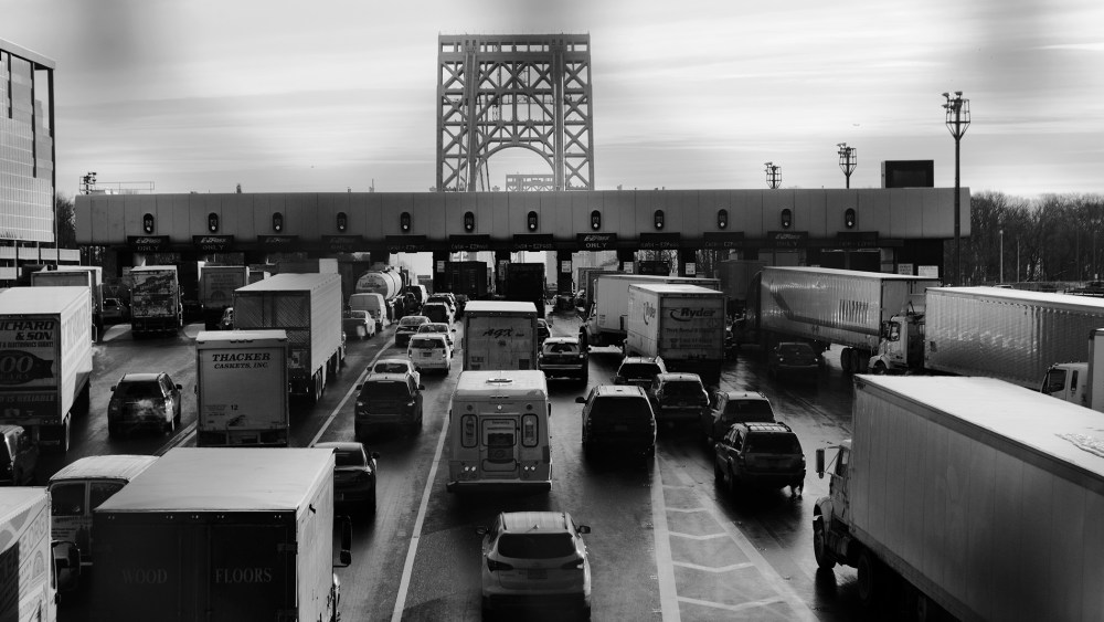Toll booths during a morning rush hour at the George Washington Bridge.
