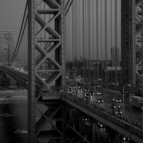 An early night scene of the George Washington Bridge from New Jersey.