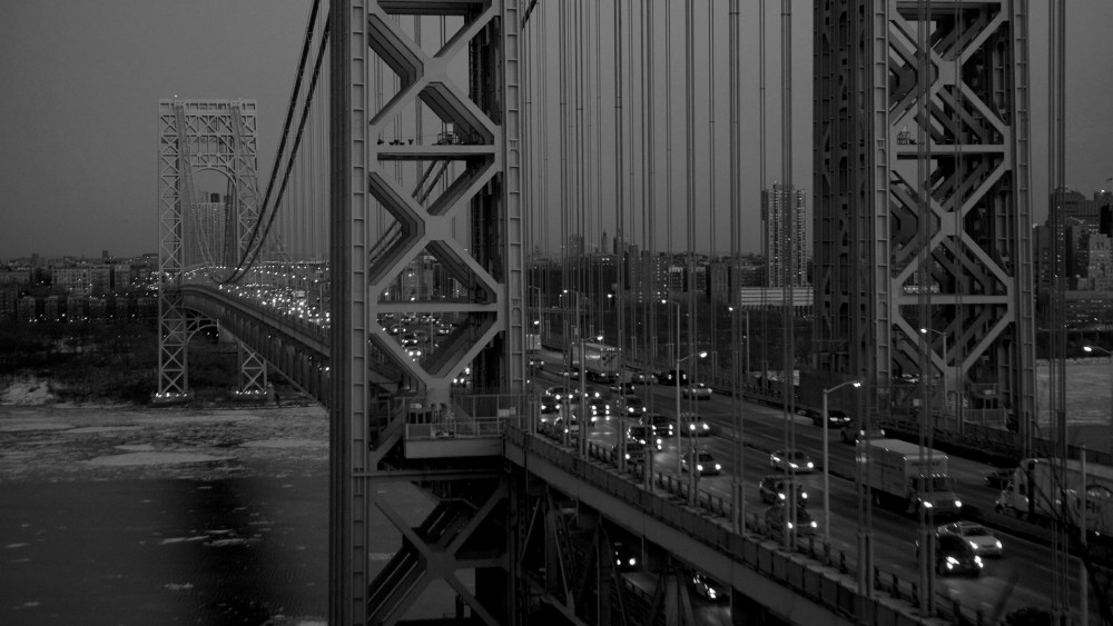 An early night scene of the George Washington Bridge from New Jersey.