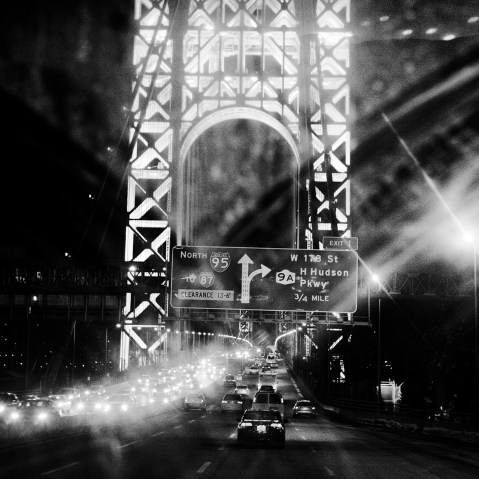 A night scene of the George Washington Bridge.