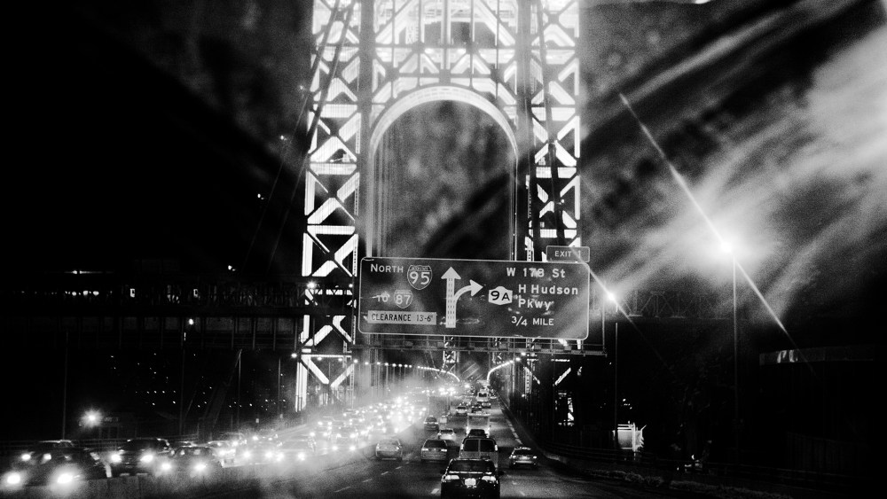 A night scene of the George Washington Bridge.