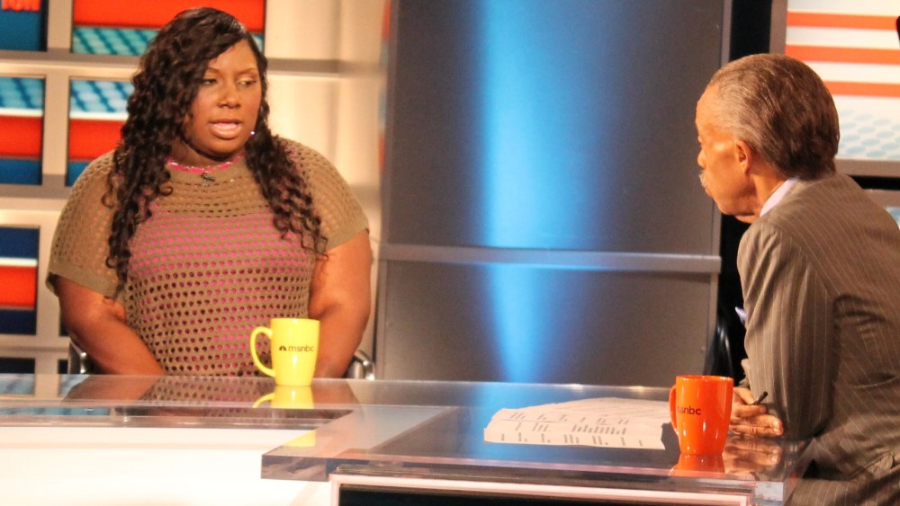 Rachel Jeantel speaks to Rev. Sharpton during an interview on PoliticsNation. (Photo by Keeli Howard/msnbc)