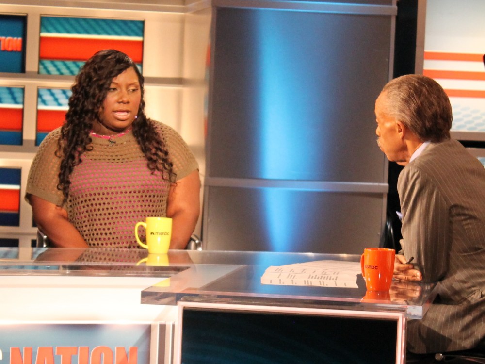 Rachel Jeantel speaks to Rev. Sharpton during an interview on PoliticsNation. (Photo by Keeli Howard/msnbc)