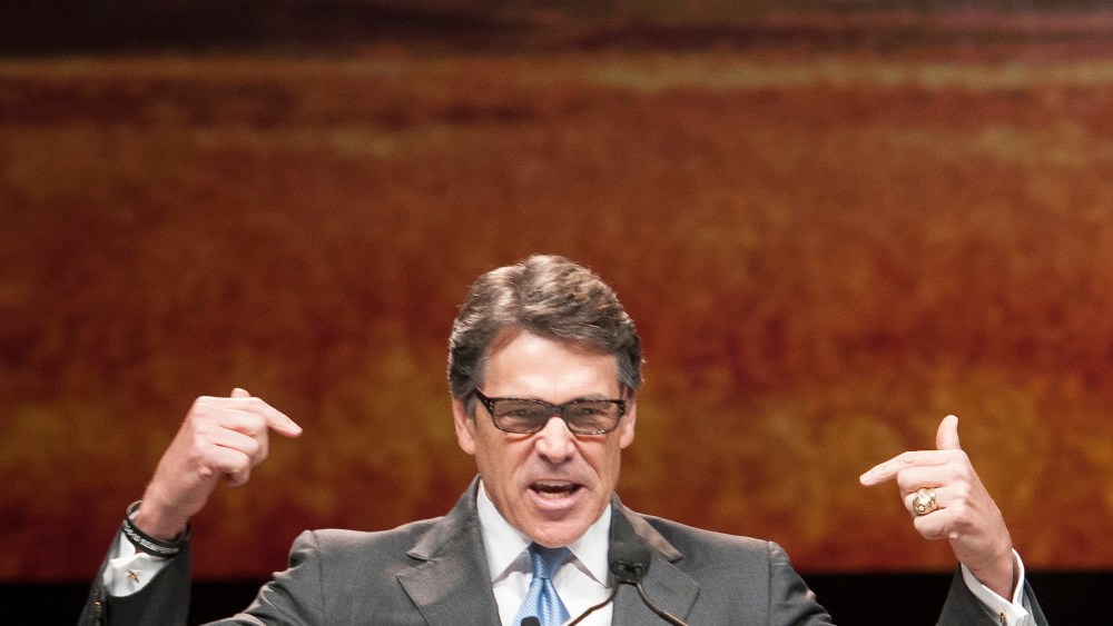 Gov. Rick Perry gives a speech during the Texas GOP Convention in Fort Worth, Texas on Thursday, June, 5, 2014.
