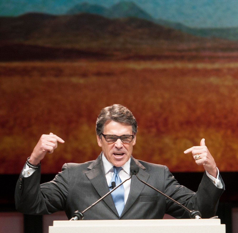 Gov. Rick Perry gives a speech during the Texas GOP Convention in Fort Worth, Texas on Thursday, June, 5, 2014.