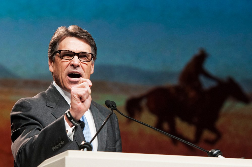 Gov. Rick Perry gives a speech during the Texas GOP Convention in Fort Worth, Texas, June 5, 2014.