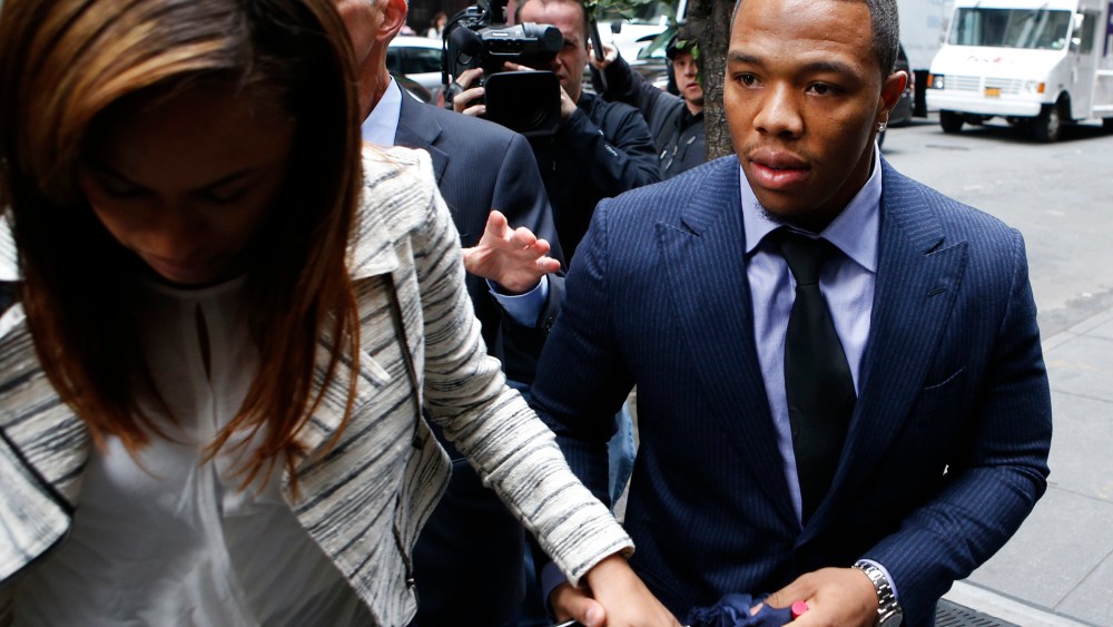 Ray Rice arrives with his wife Janay Palmer for an appeal hearing of his indefinite suspension from the NFL, Wednesday on Nov. 5, 2014, in New York.