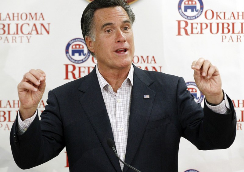Former Massachusetts Gov. Mitt Romney, gestures as he speaks to supporters at Oklahoma state Republican Party Headquarters in Oklahoma City, May 9, where he repeated his view that marriage should be restricted to one man and one woman. (Photo: Sue...