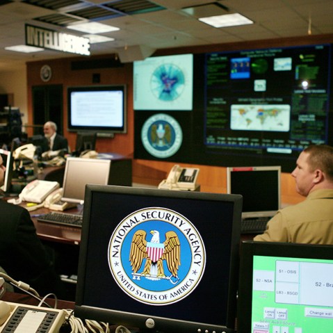 The National Security Agency (NSA) logo is shown on a computer screen inside the Threat Operations Center at the NSA in Fort Meade, Maryland, January 25, 2006. U.S. President George W. Bush visited the ultra-secret National Security Agency on Wednesday...