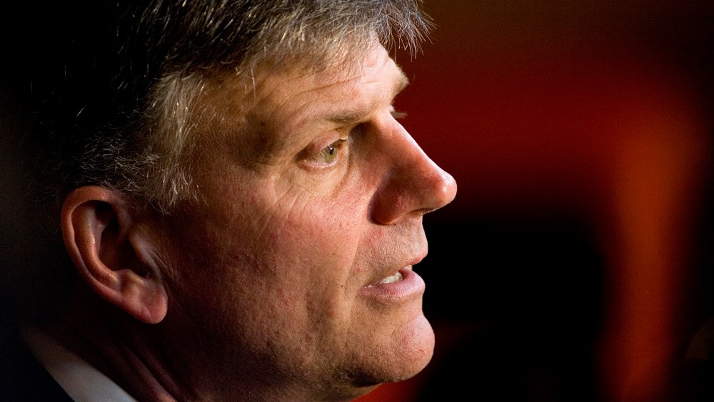 Franklin Graham speaks during a tour of the Billy Graham Library before a dedication service on the campus of the Billy Graham Evangelistic Association in Charlotte, N.C., May 31, 2007. (Photo by Chris Keane/Reuters)