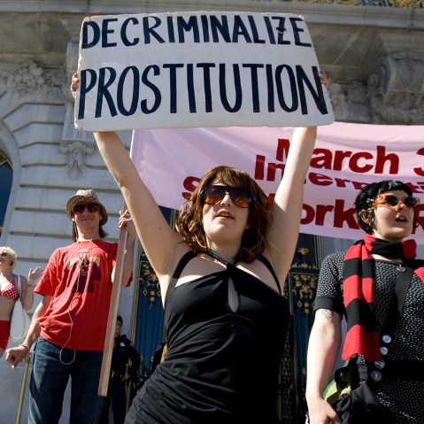 Sex workers and their supporters protest in front of City Hall in celebration of International Sex Workers' Rights Day in San Francisco (Photo by Kimberly White/Reuters).
