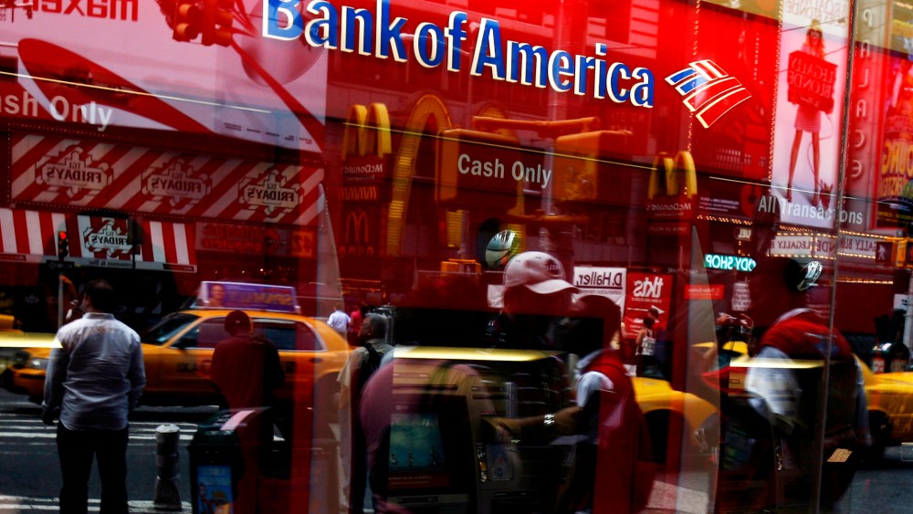 A Bank of America automatic teller machine is seen in New York