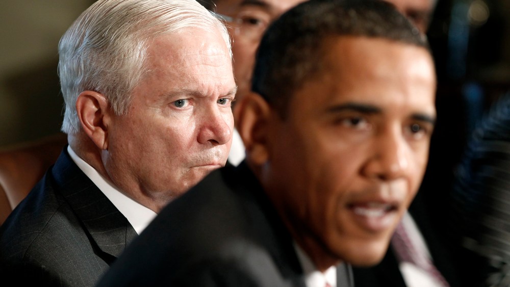 Secretary of Defense Robert Gates with President Barack Obama in a cabinet meeting at the White House on June, 22, 2010.