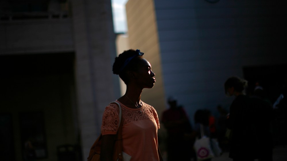 A woman attends New York Fashion Week
