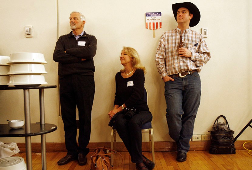 Supporters of U.S. Republican presidential candidate Santorum listen as he speaks at a campaign rally at the University of Northern Colorado in Greeley