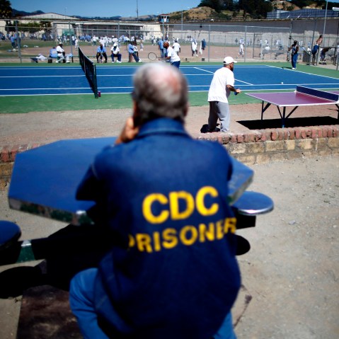 Inmates in the exercise yard at San Quentin state prison, June 8, 2012, in San Quentin, Calif.
