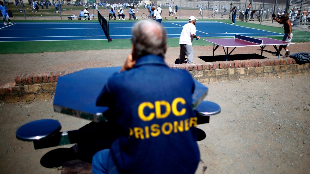 Inmates in the exercise yard at San Quentin state prison, June 8, 2012, in San Quentin, Calif.