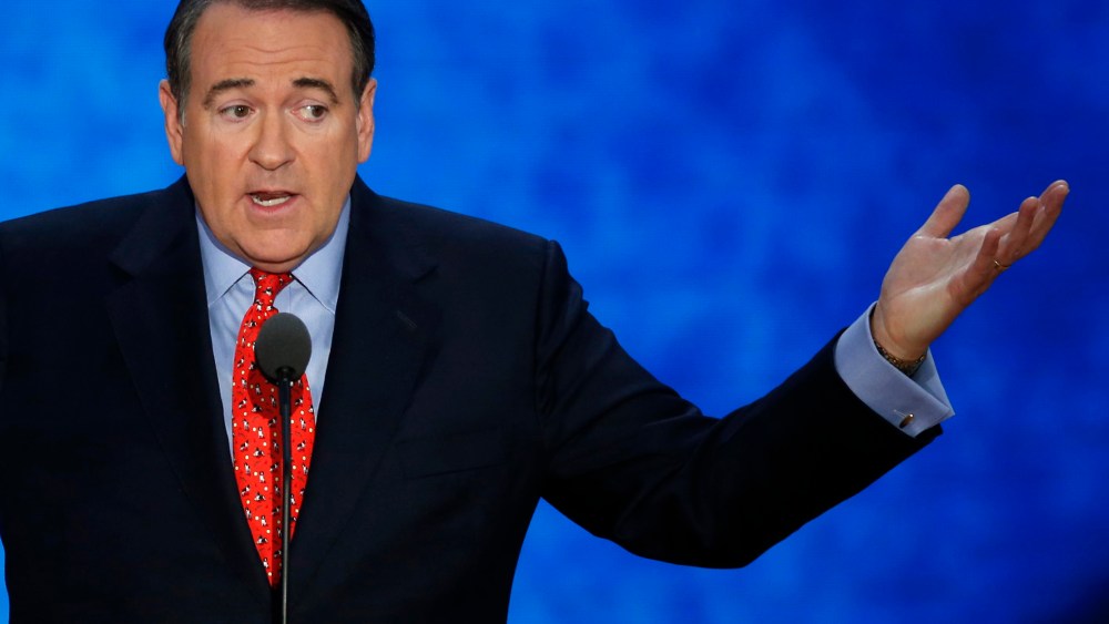 Former Arkansas Governor and former Republican presidential candidate Mike Huckabee addresses supporters during the third session of the 2012 Republican National Convention in Tampa
