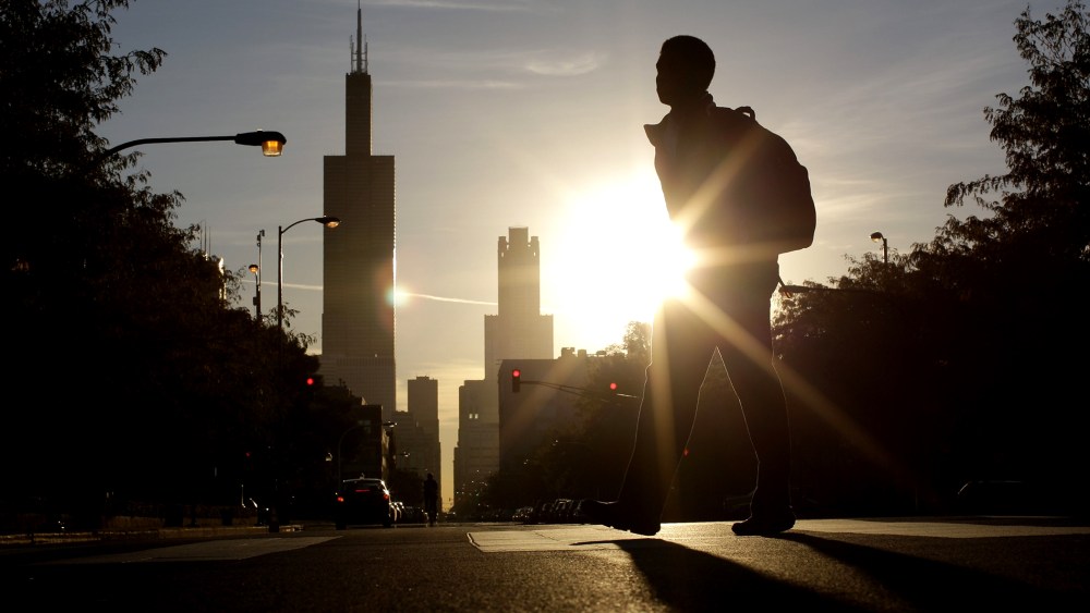 Student Tiandre Turner makes his way to class at Whitney Young High School in Chicago