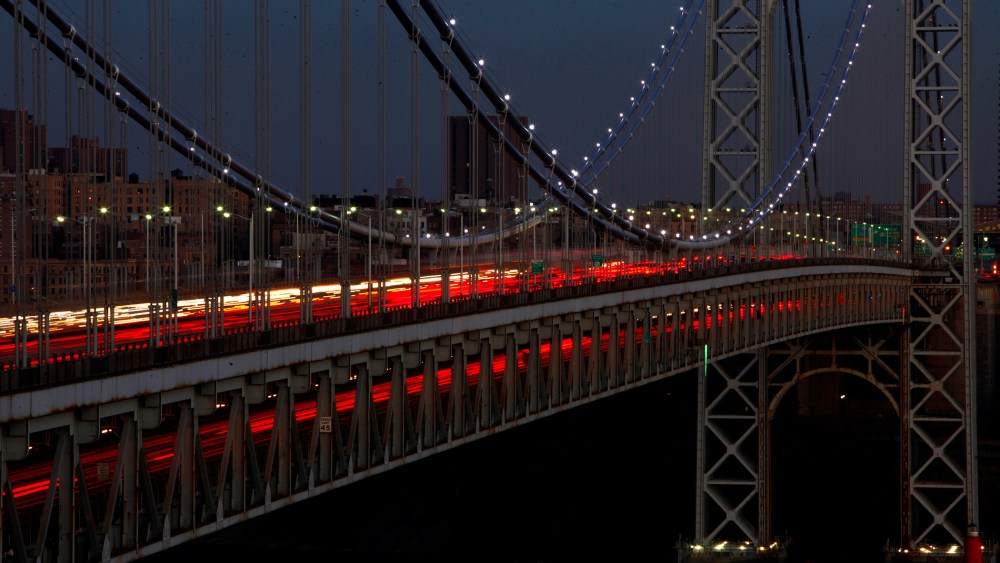 Vehicles are seen on the George Washington Bridge from Fort Lee