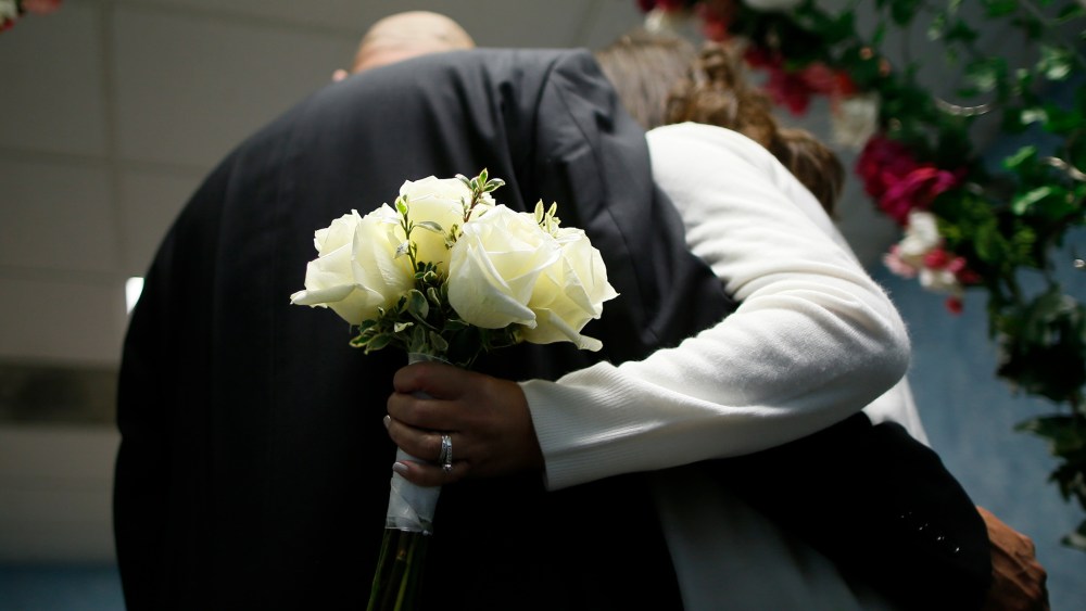 A couple at a wedding in Norwalk, Conn. on December 12, 2012.