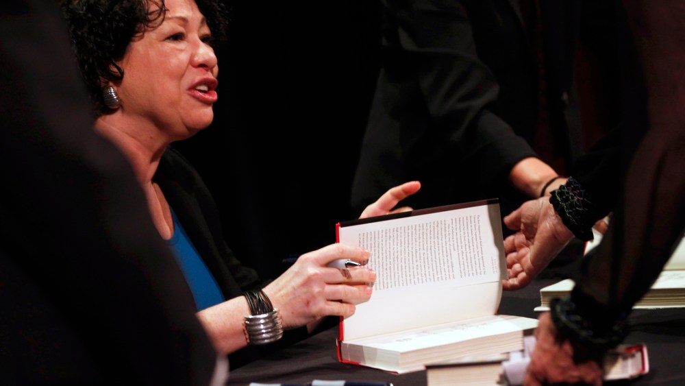 U.S. Supreme Court Justice Sonia Sotomayor signs copies of her book, January 28, 2013.
