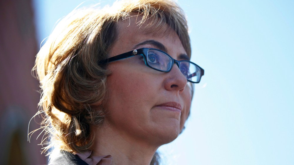 Former congresswoman Gabrielle Giffords addresses a news conference for victims of the January 8, 2011 Tucson shooting, March 6, 2013.