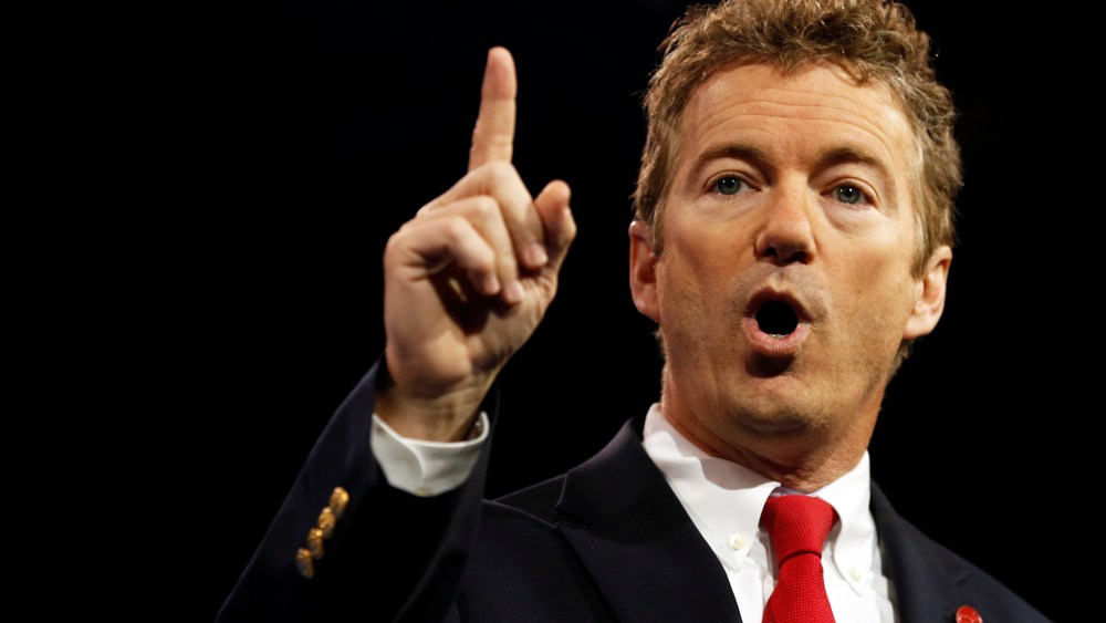 Senator Rand Paul of Kentucky gestures at the Conservative Political Action Conference (CPAC) at National Harbor, Md. on March 14, 2013. (Photo by Kevin Lamarque/Reuters)