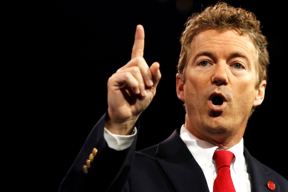 Senator Rand Paul of Kentucky gestures at the Conservative Political Action Conference (CPAC) at National Harbor, Md., March 14, 2013. (Photo by Kevin Lamarque/Reuters)