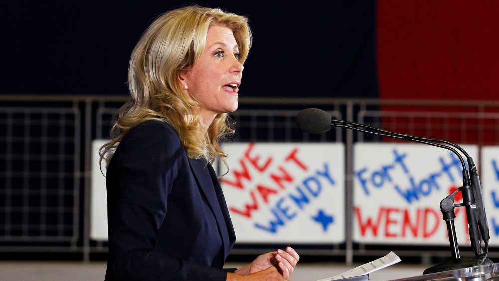 Texas state Senator Wendy Davis speaks to supporters in Haltom City, Texas, Oct. 3, 2013.