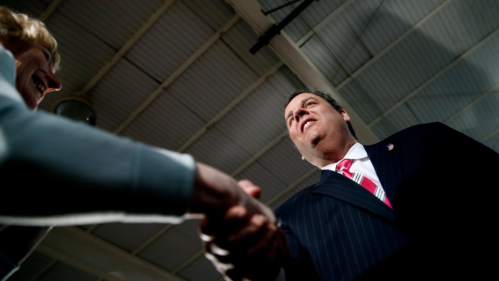 New Jersey Governor Chris Christie speaks to residents of Belmar, New Jersey during a town hall meeting on March 25, 2014.