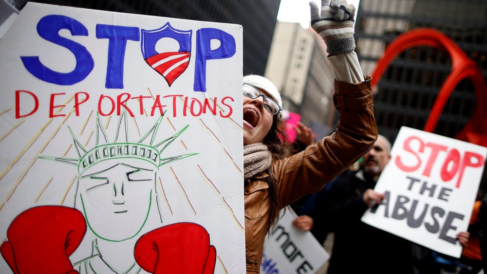 A protester takes part in a demonstration calling for immigration reform at a rally in Chicago, Illinois, March 27, 2014.