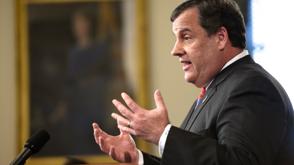 New Jersey Governor Chris Christie speaks during a news conference in Trenton, New Jersey