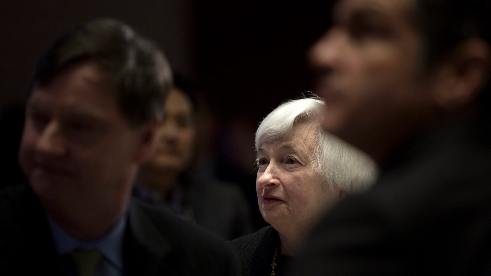 United States Federal Reserve Chair Janet Yellen waits to speak in Chicago on March 31, 2014.
