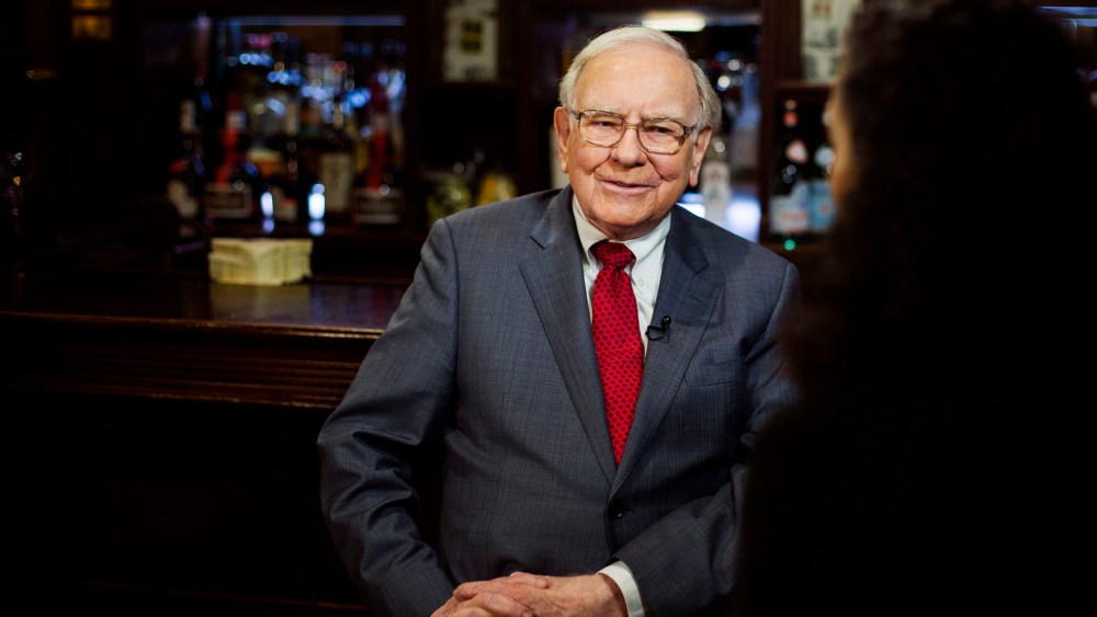 Investor Warren Buffett poses for a portrait during an interview after a luncheon to benefit the Glide Foundation of San Francisco in New York