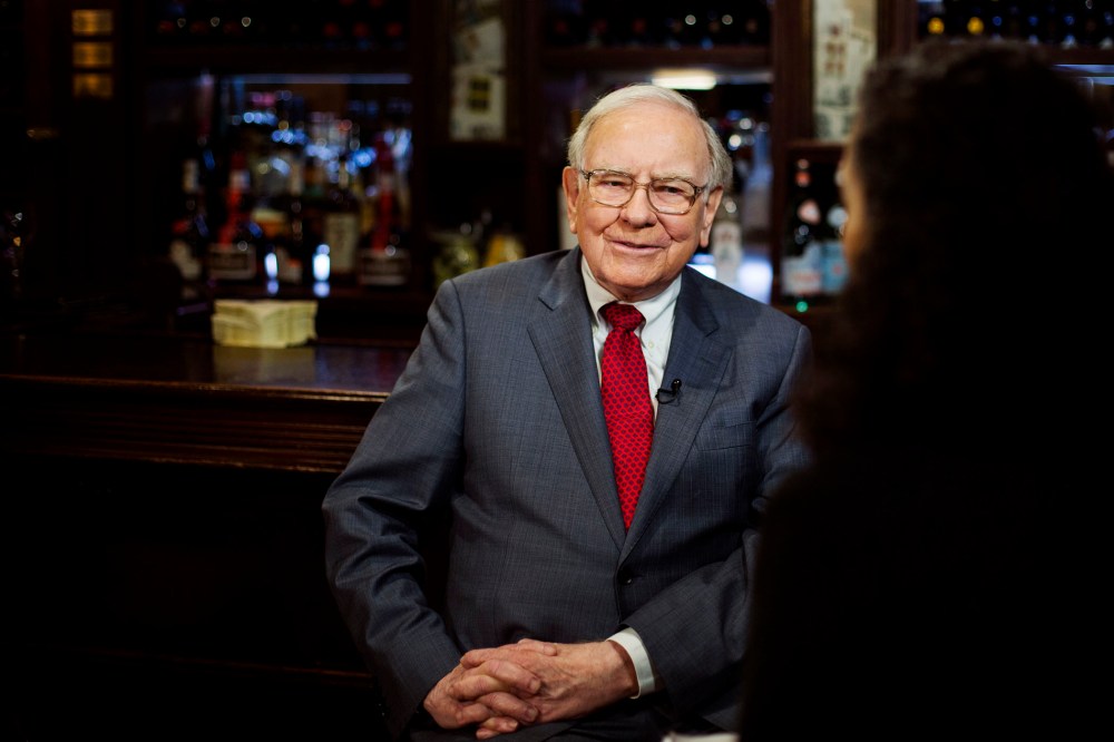 Investor Warren Buffett poses for a portrait during an interview after a luncheon to benefit the Glide Foundation of San Francisco in New York