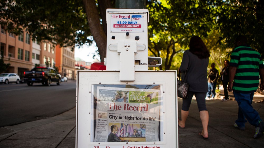 The Stockton Record newspaper in a downtown newsstand on May 13, 2014. (Photo by Max Whittaker/Reuters)