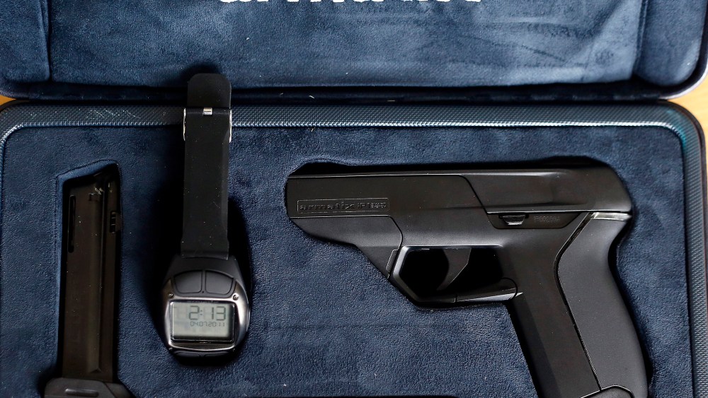 A smart gun by Armatix is pictured at the Armatix headquarters in Munich May 14, 2014.