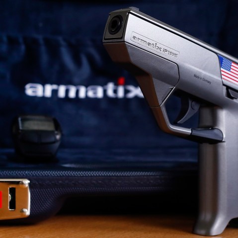 A smart gun by Armatix is pictured at the Armatix headquarters in Munich May 14, 2014. (Photo by Michael Dalder/Reuters)