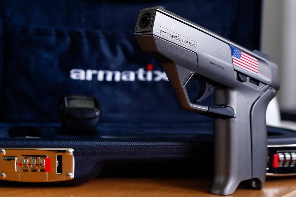 A smart gun by Armatix is pictured at the Armatix headquarters in Munich May 14, 2014. (Photo by Michael Dalder/Reuters)