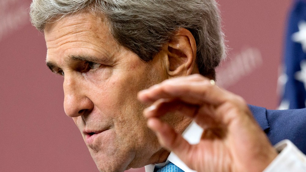 U.S. Secretary of State Kerry speaks during a news conference after the "Friends of Syria" meeting in London