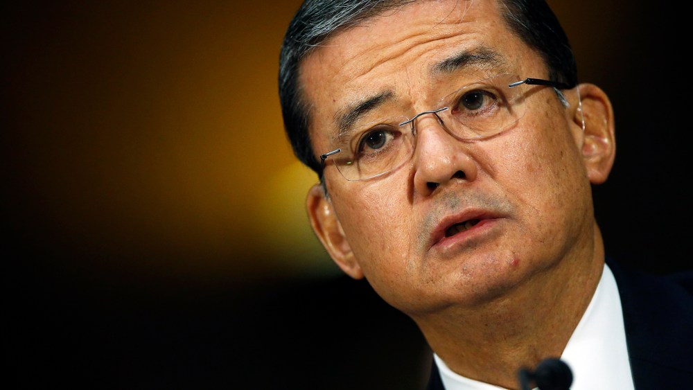 Former Department of Veterans Affairs Secretary Eric Shinseki testifies before a Senate Veterans Affairs Committee hearing, May 15, 2014, in Washington, D.C.