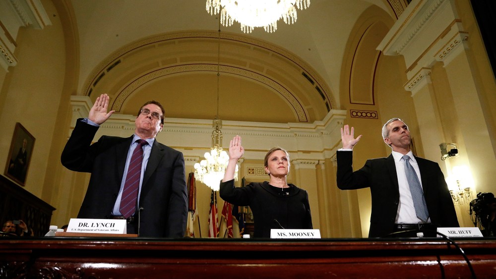 Lynch, Mooney and Huff are sworn in to testify before a House Veterans' Affairs Committee hearing on the Phoenix VA Health Care System wait list, on Capitol Hill in Washington